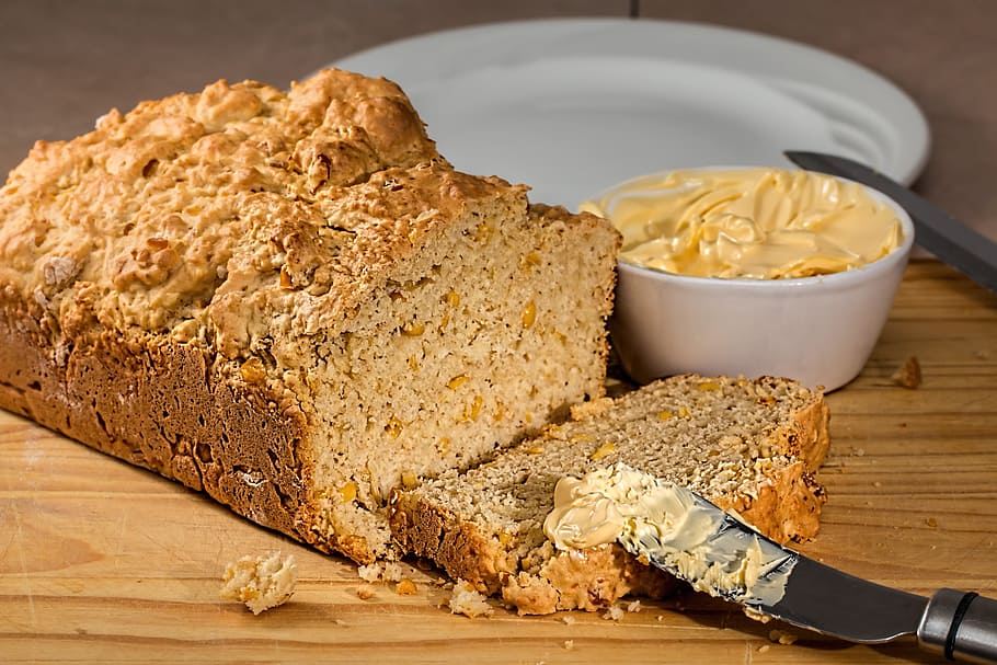 photography of slice banana cake with butter, corn bread, loaf HD wallpaper