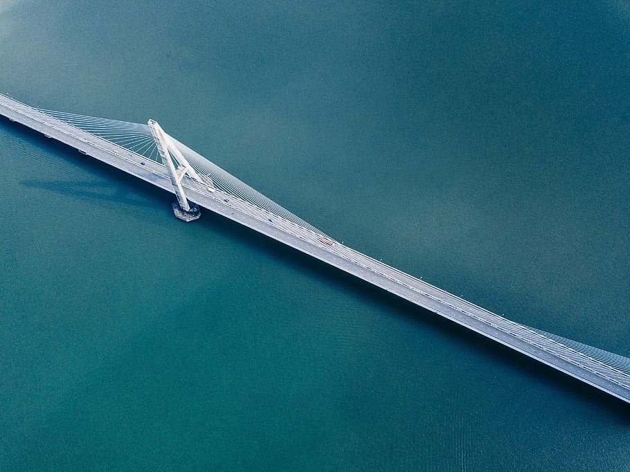 birds eye view of bridge, aerial photography of concrete bridge at daytime HD wallpaper