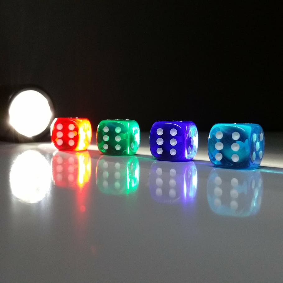 cube, luck, lucky dice, colorful, play, craps, indoors, illuminated, HD wallpaper