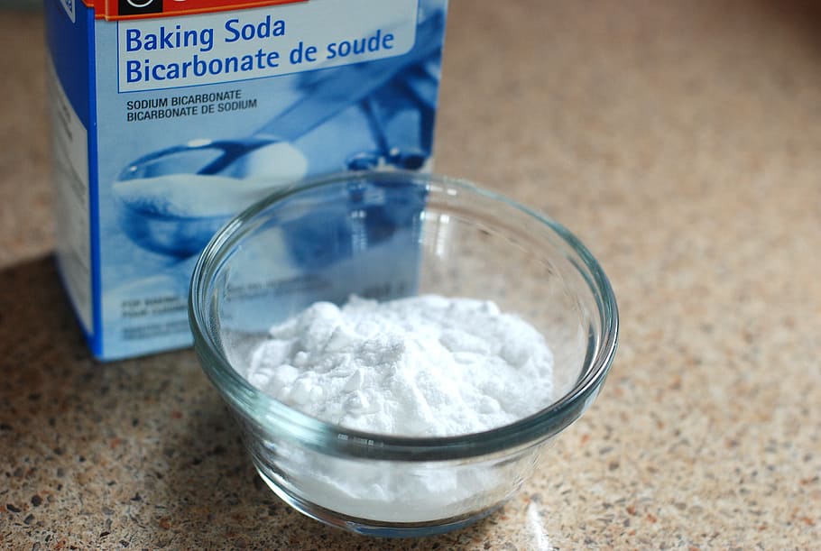 round clear glass bowl with baking soda, box, white, powder HD wallpaper