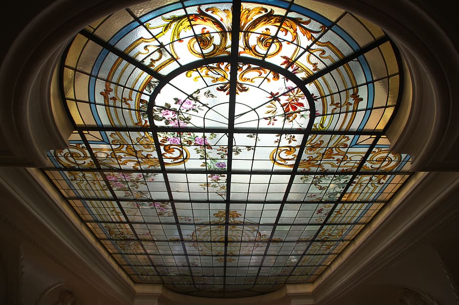 Ceiling, Stained Glass Windows, ceiling window, architecture, HD wallpaper