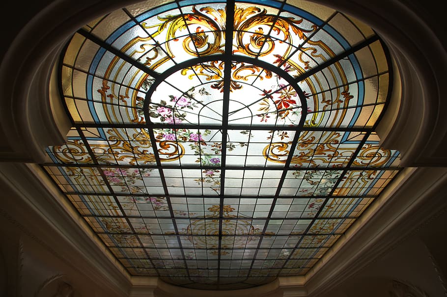 Ceiling, Stained Glass Windows, ceiling window, architecture HD wallpaper