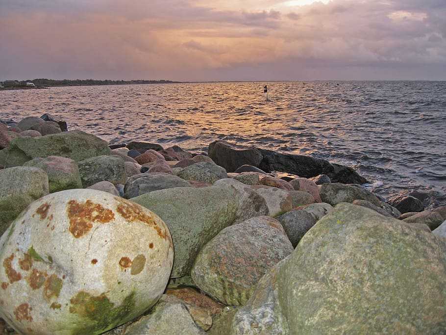 coast, north sea, beach, landscape, water, denmark, stones HD wallpaper