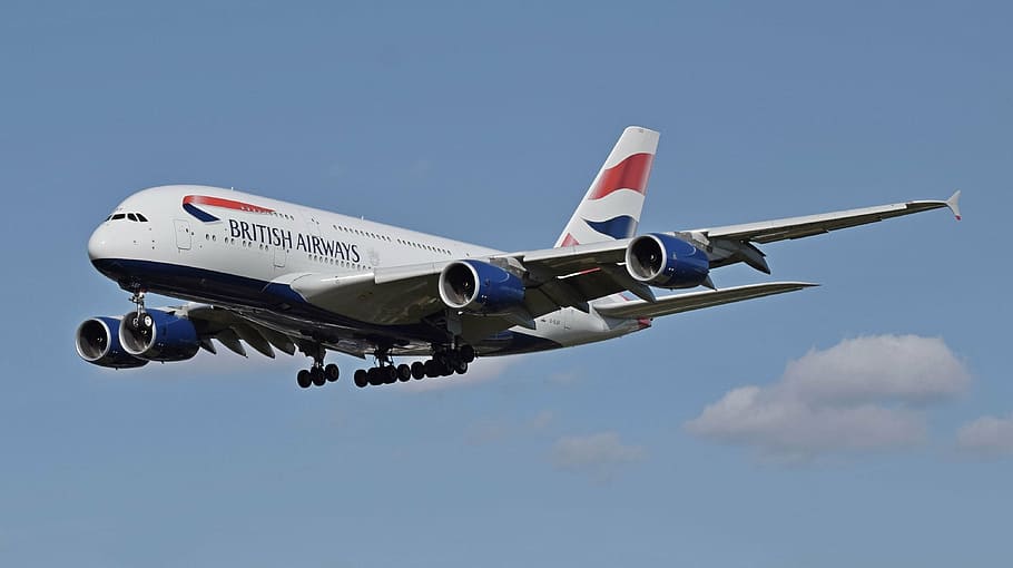 British Airways plane on air, airbus, landing, airport, jet, airplane