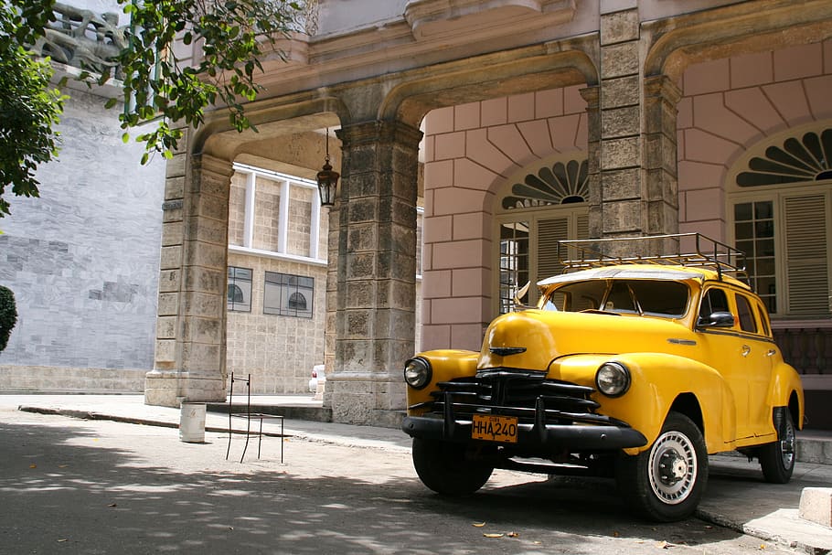 old timer, auto, cuba, yellow, mode of transportation, car HD wallpaper