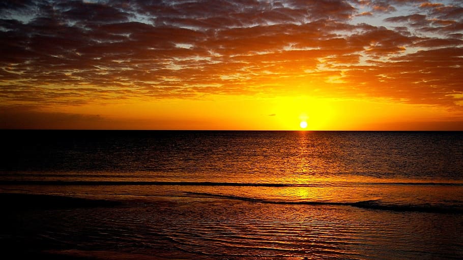 Sunset, Solar, Landscape, Cloud, Month, night, marine, beach HD wallpaper