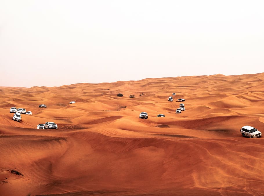 HD wallpaper: white vehicles on dune at daytime, dubai, sahara, travel ...