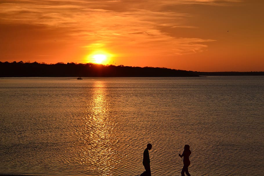 sunset, horizon, nature, orange, sky, water, orange color, beauty in nature HD wallpaper