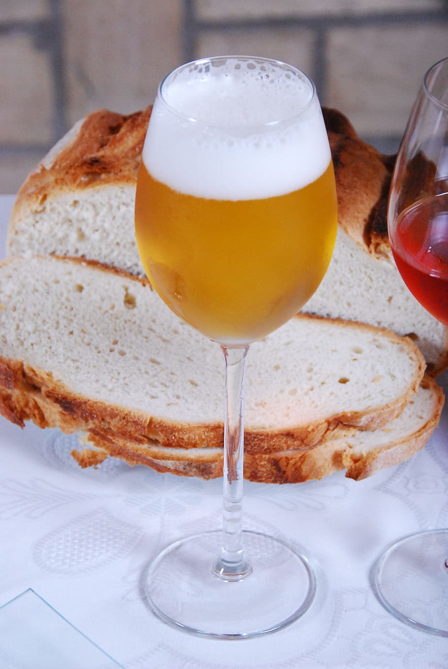 bread, beer, table, cup, drink, food and drink, refreshment HD wallpaper