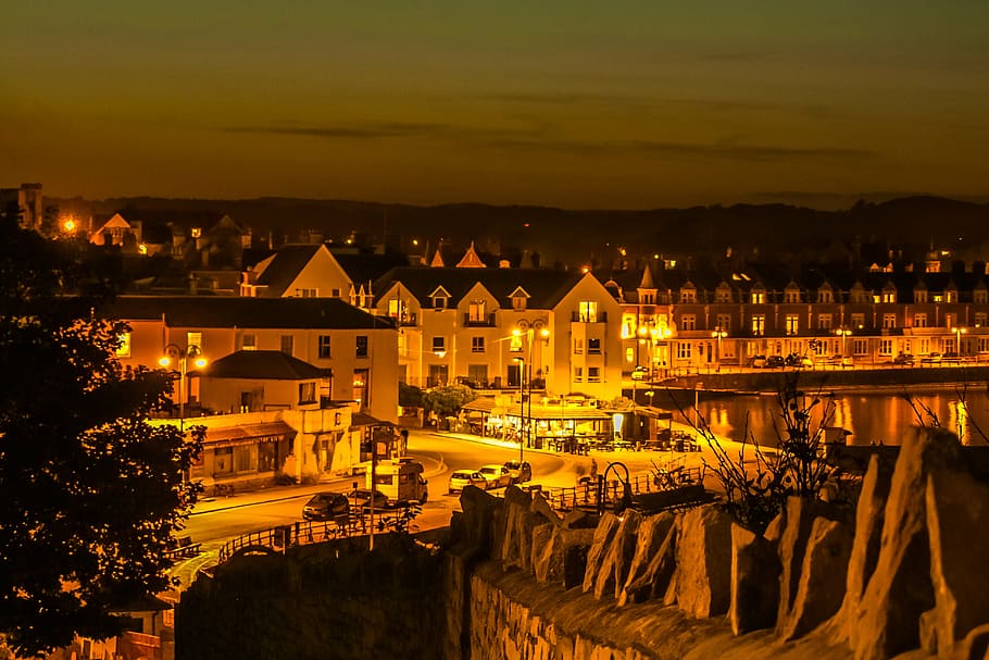 swanage, light, twilight, night, architecture, dusk, sunset HD wallpaper