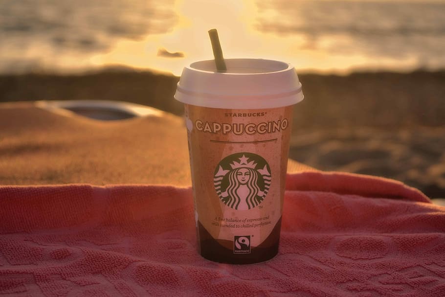 Starbucks, Coffee, Cappuccino, Seaside, seascape, coffee by the sea, HD wallpaper