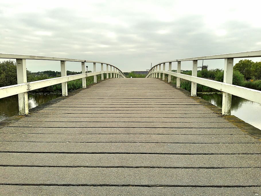 Nature, Water, Bridge, Reflection, autumn, sky, clouds, stroll HD wallpaper