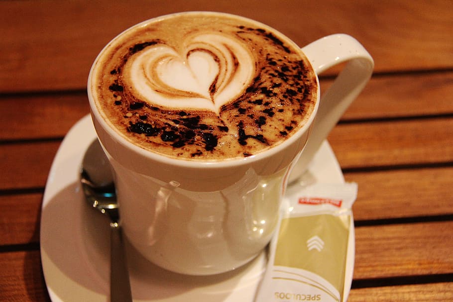 white ceramic tea cup with saucer, coffee, art, love, design HD wallpaper