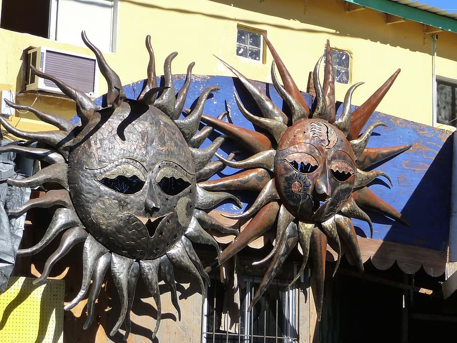 sun sculpture, metal work, copper, artwork, decorative, design HD wallpaper