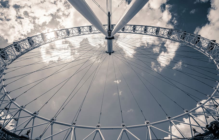 low angle photo of white metal ferris wheel during daytime, ferriswheel HD wallpaper