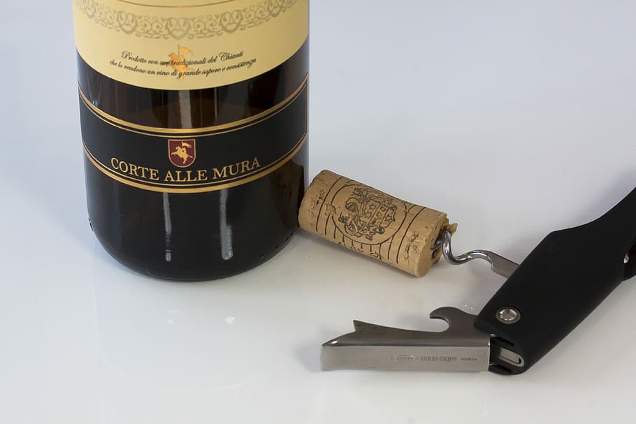wine, wine corks, corkscrew, drink, bottle, food, alcohol, indoors HD wallpaper
