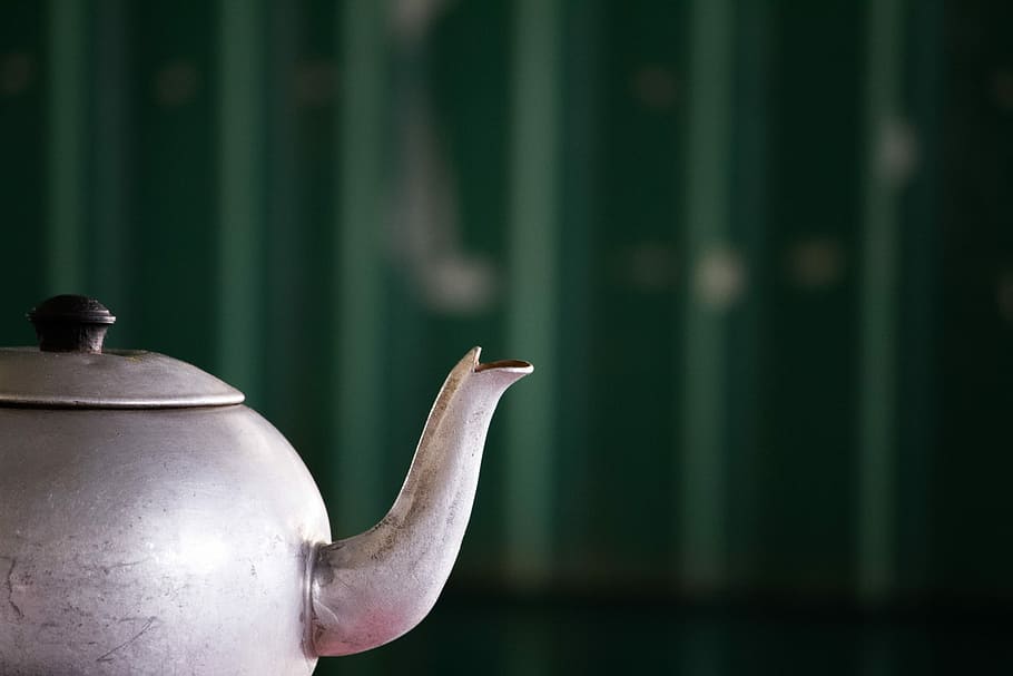 A pot in local restaurant, gray stainless steel pot, teapot, hot HD wallpaper