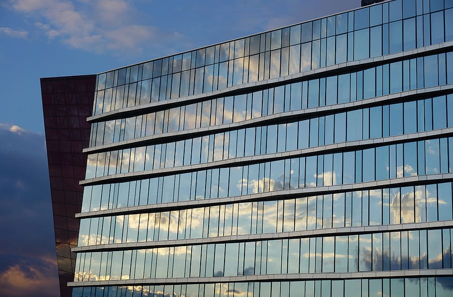 city, sky, art, clouds, architecture, blue, building, business HD wallpaper