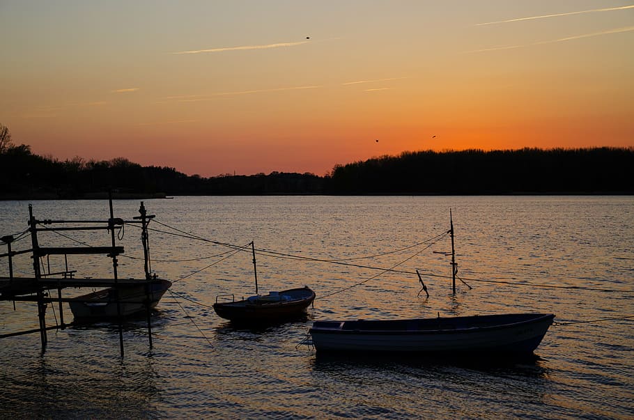 sunset, boot, lake, abendstimmung, transportation, nautical vessel HD wallpaper