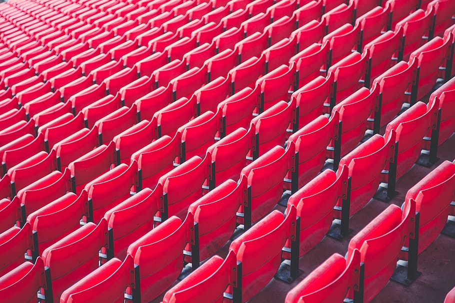 red gang chair digital wallpaper, bleachers, pattern, row, seat HD wallpaper