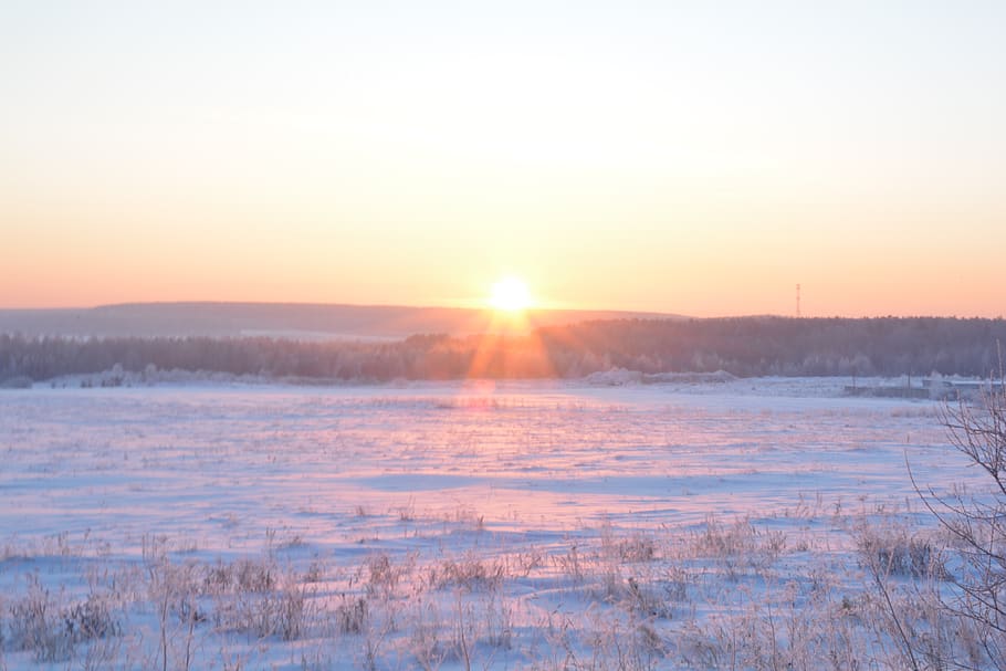 sunset, nature, winter, snow, cold temperature, sky, beauty in nature HD wallpaper
