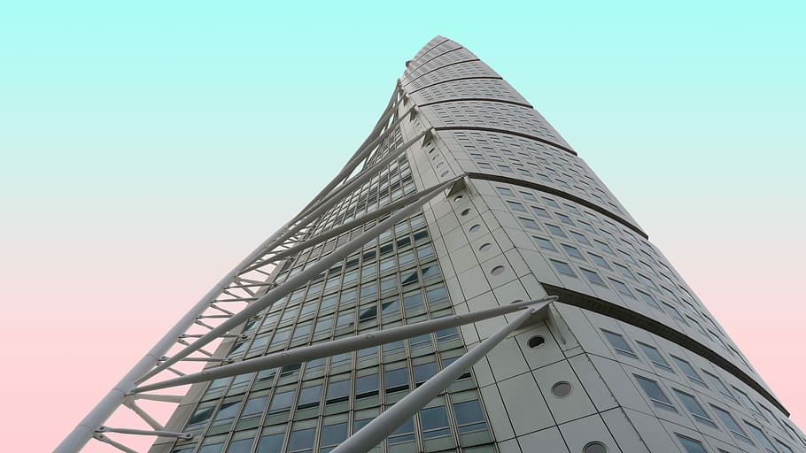 low angle photo of high-rise building, white building worm's eye photography HD wallpaper