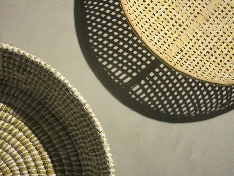 basket, braid basket, grey, shadows, natural, design, handcrafted HD wallpaper