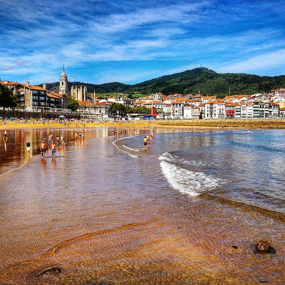 beach, summer, holiday, lequeitio, water, built structure, building exterior HD wallpaper