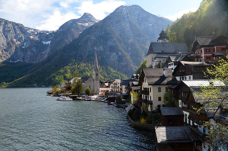 Hallstatt, Austria, Town, Beautiful, peace, mountain, lake HD wallpaper