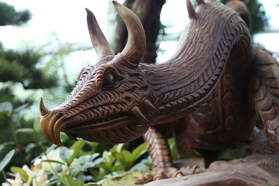 Dragon, Statue, Garden, Jurassic, animal, asia, large, animal body part HD wallpaper
