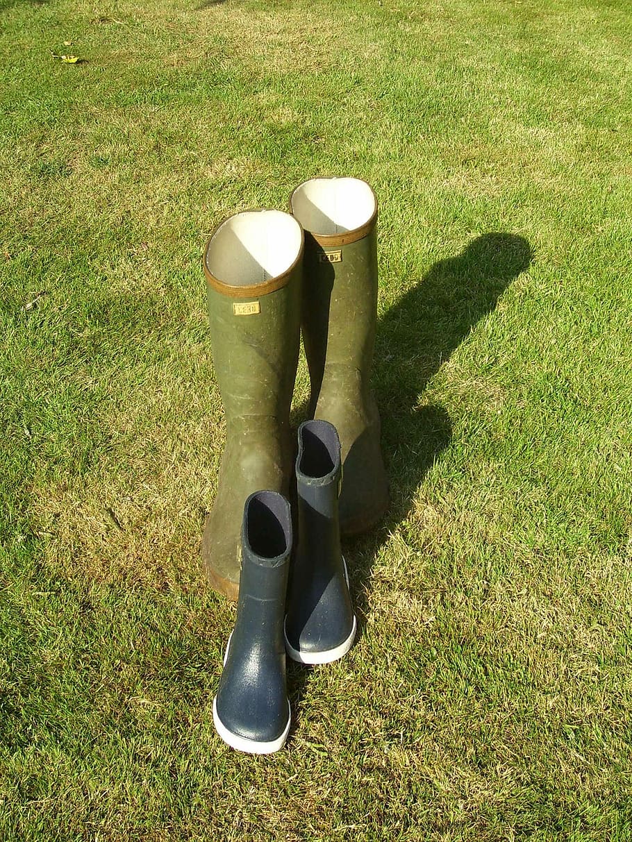Boots, Big And Small, Top, View, top view, grass, shoe, high angle view HD wallpaper