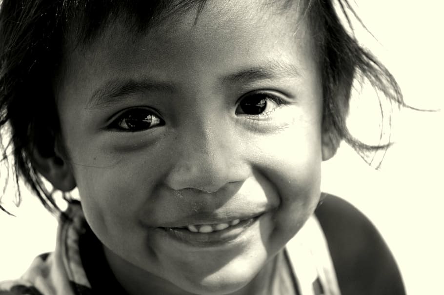 grayscale photography of child, faces, children, eyes, look HD wallpaper