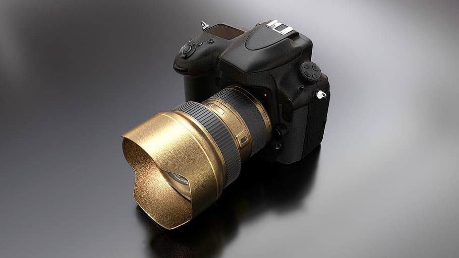 black and gold DSLR camera, nikon, photography, digital, photo camera HD wallpaper
