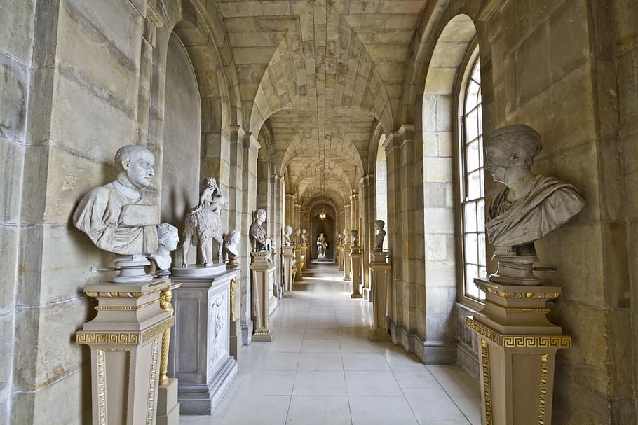 head bust museum indoor at daytime, hallway with assorted head bust on side HD wallpaper