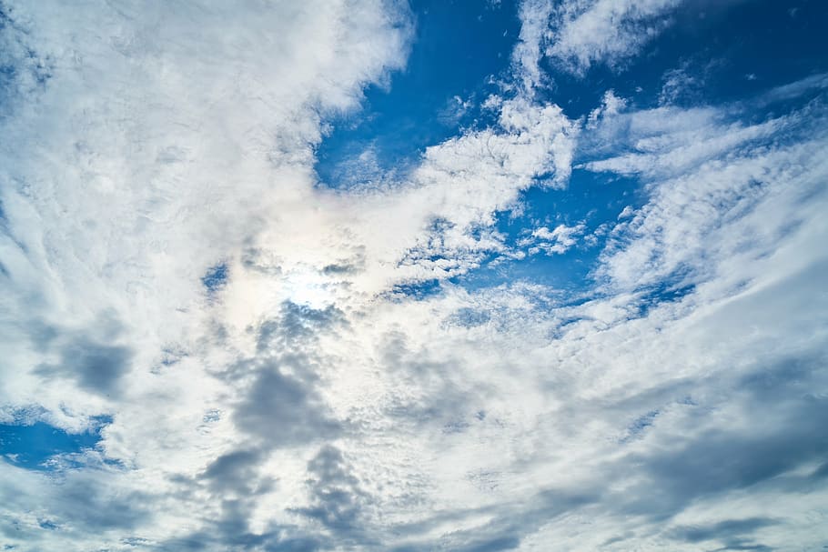 photo of white clouds, light, landscape, reverse light, blue HD wallpaper