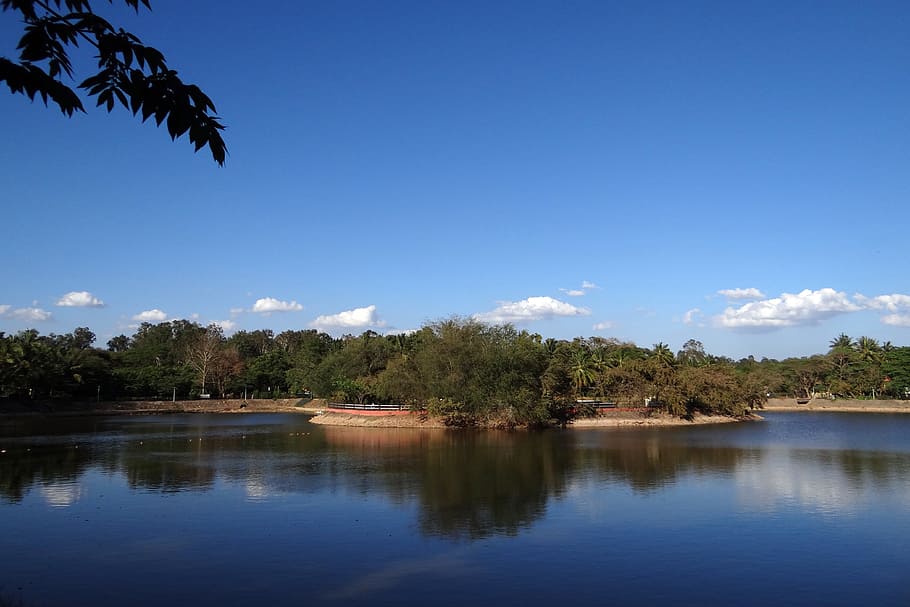 lake, sky, water, blue, horizon, coast, coastline, river, reflection HD wallpaper