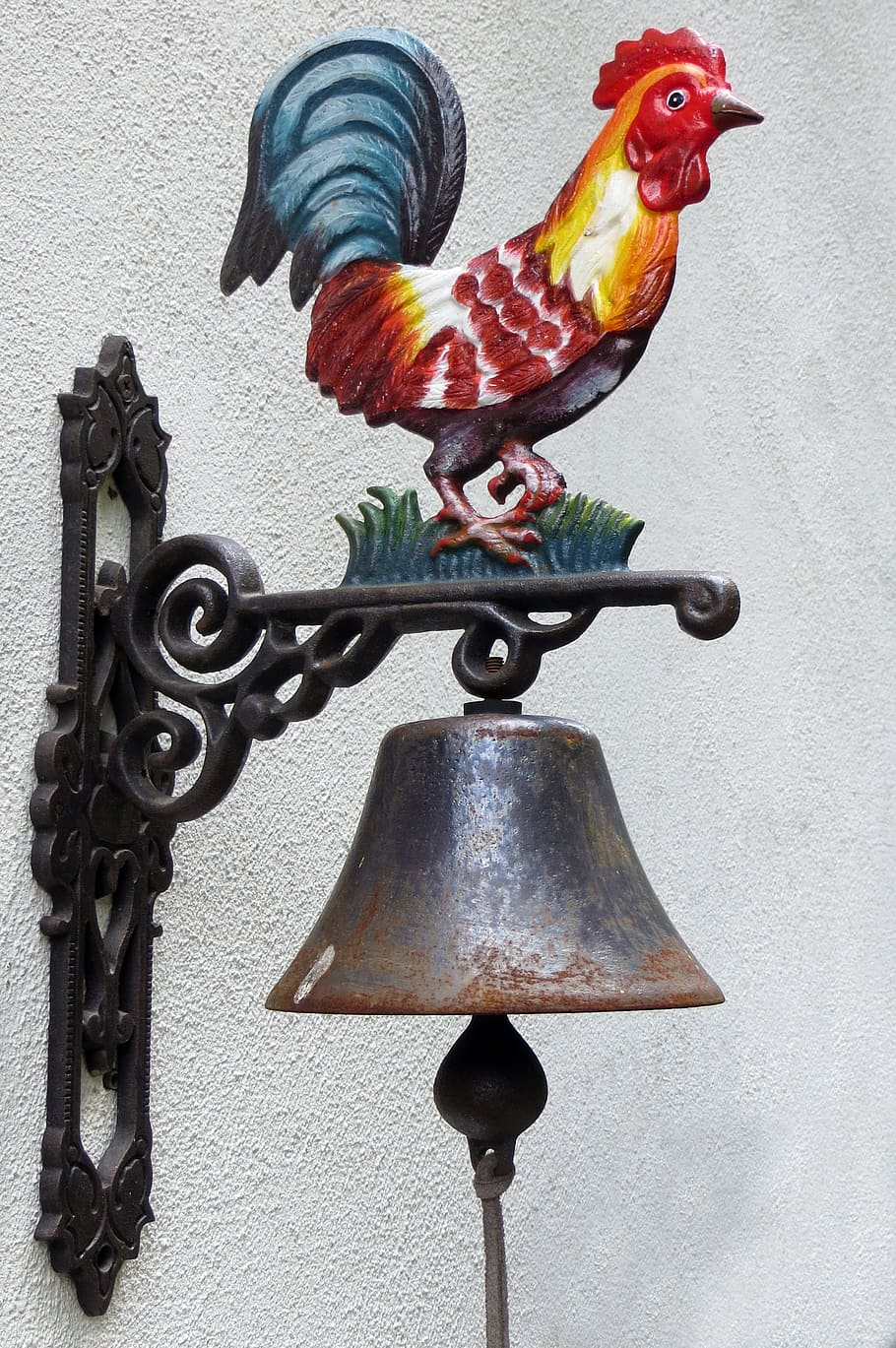 hahn, bell, ring, door, sign on, decor, bird, metal, animal HD wallpaper