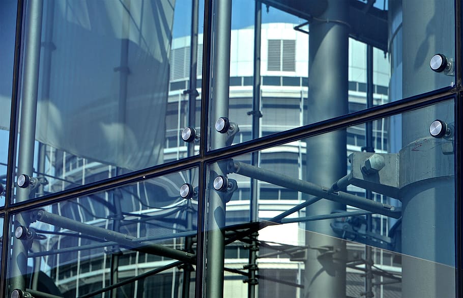 clear curtain glass wall building, Front, Metal, Fixing, Transparency HD wallpaper