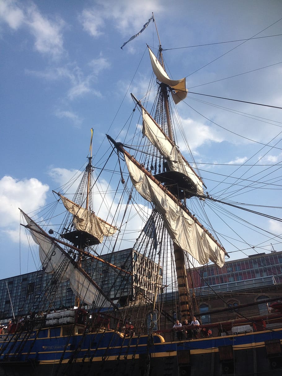 amsterdam, three master, sailing, sailing ship, nautical vessel, HD wallpaper
