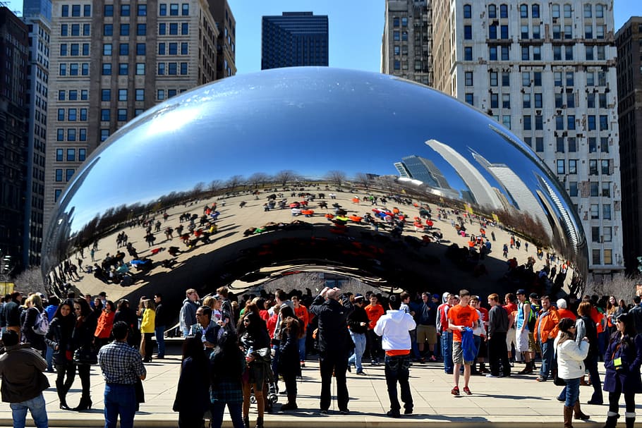 Cloud Gate, Chicago, Chicago Bean, Arts, Metallic, reflexion HD wallpaper