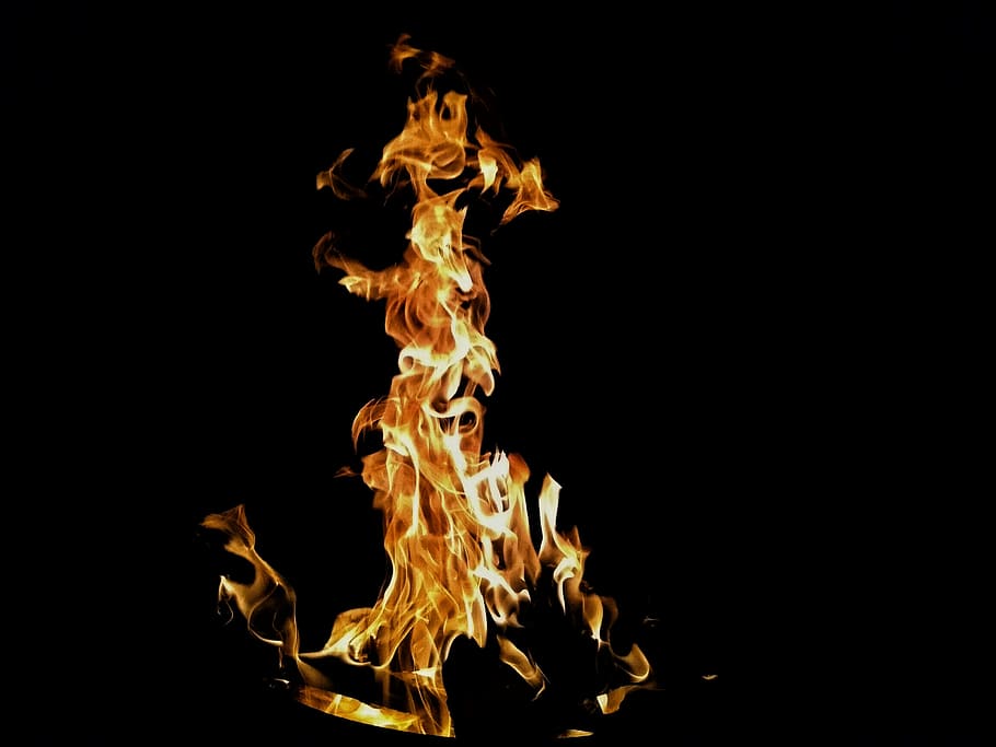 burning firewood, yellow flame, orange, dark, fire - natural phenomenon HD wallpaper
