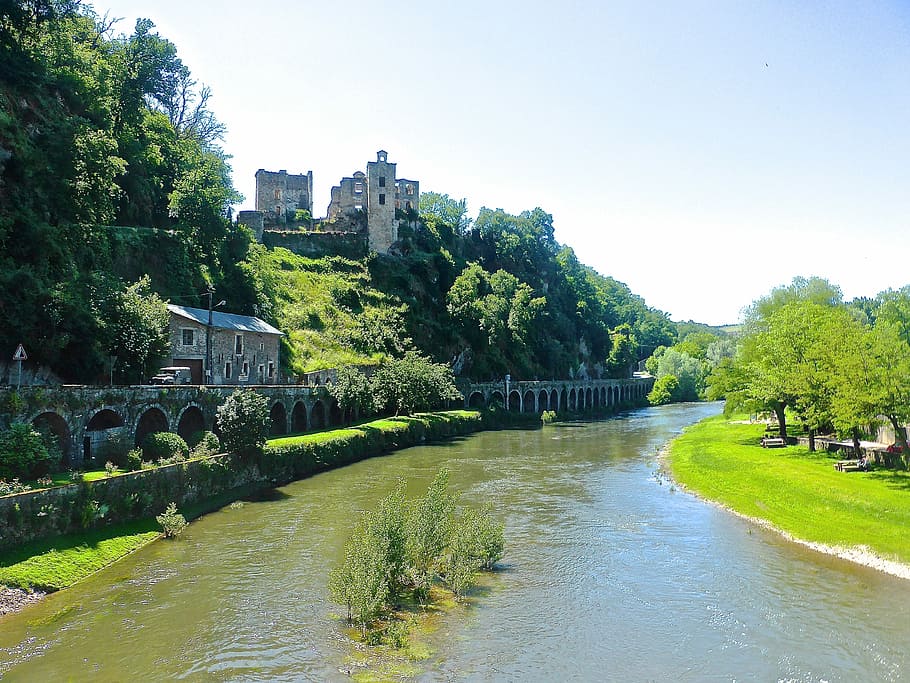 Stream, River, Castle, Hilltop, landscape background, scenery HD wallpaper