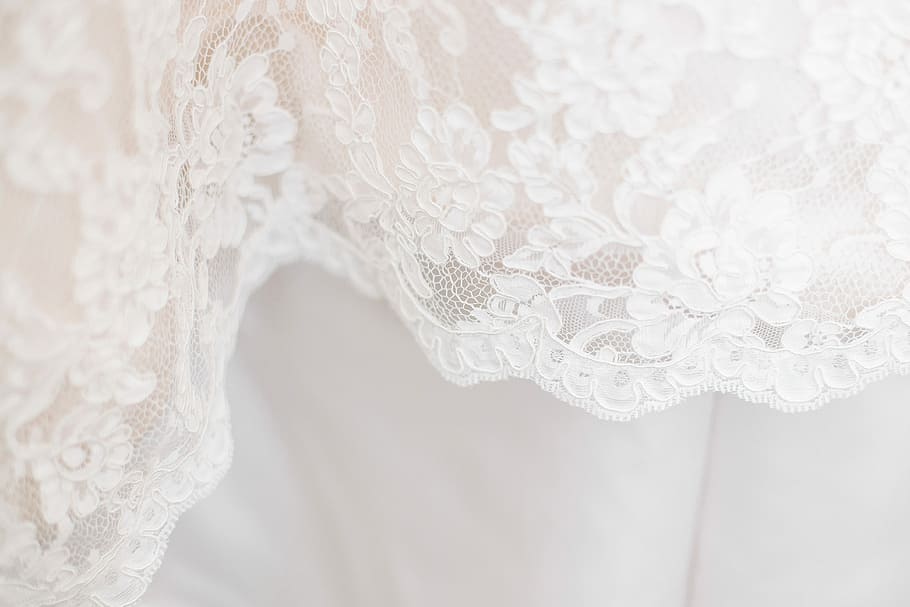 white floral textile, bridal, detail, lace, wedding, fashion