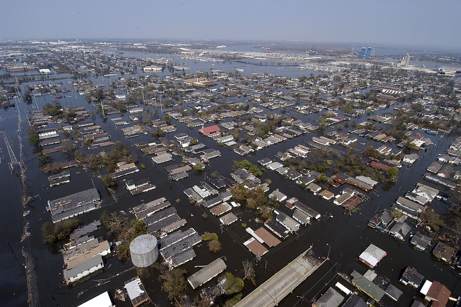 aerial photography of flooded houses, new orleans, louisiana