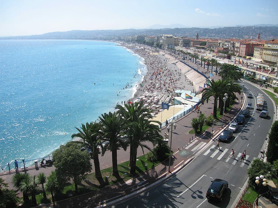Nice, Beach, Sea, high angle view, city, outdoors, day, road HD wallpaper
