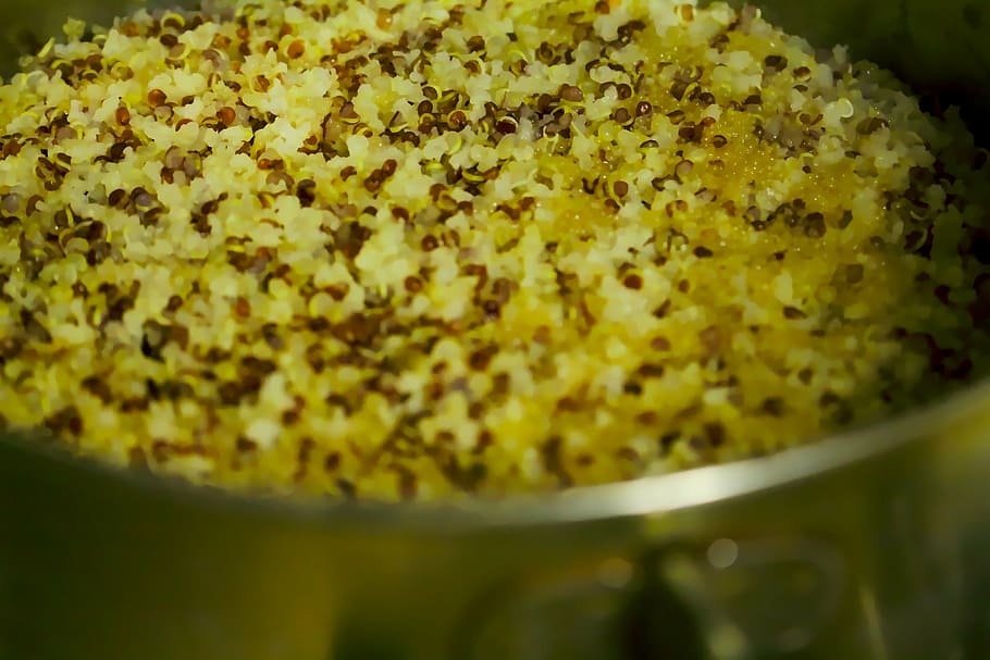closeup photo of cook food, quinoa, cooked, pot, grain, vegetarian HD wallpaper
