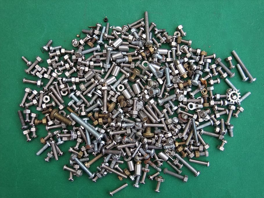 nuts, and, bolts, large group of objects, studio shot, green background HD wallpaper