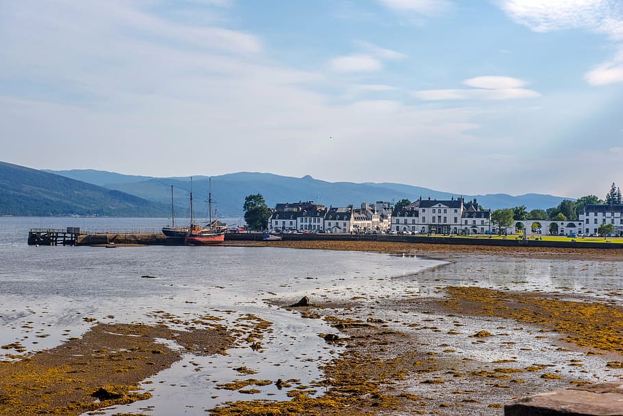 inveraray port, hole, scotland, city, argyll, landscape, beach, HD wallpaper