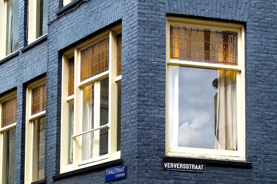 home, house, brick wall, window, painted brick, grey, amsterdam HD wallpaper
