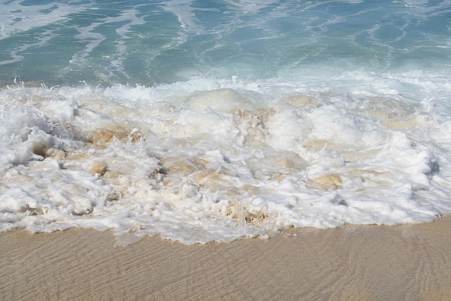 wave, foam, beach, island, sand, water, nature, sea, surfing HD wallpaper